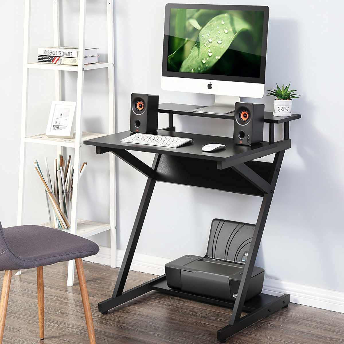 Fitueyes Computer Desk For Small Spaces Only 27 inch Small Desk With Monitor Shelf Bottom Storage Shelves Unique Z shaped Compact Study Writing Table For Home Office Black Reviews Wayfair